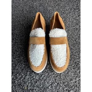 Vince Zola Platform Faux Shearling-Trimmed Suede Slip On Loafers size 9M